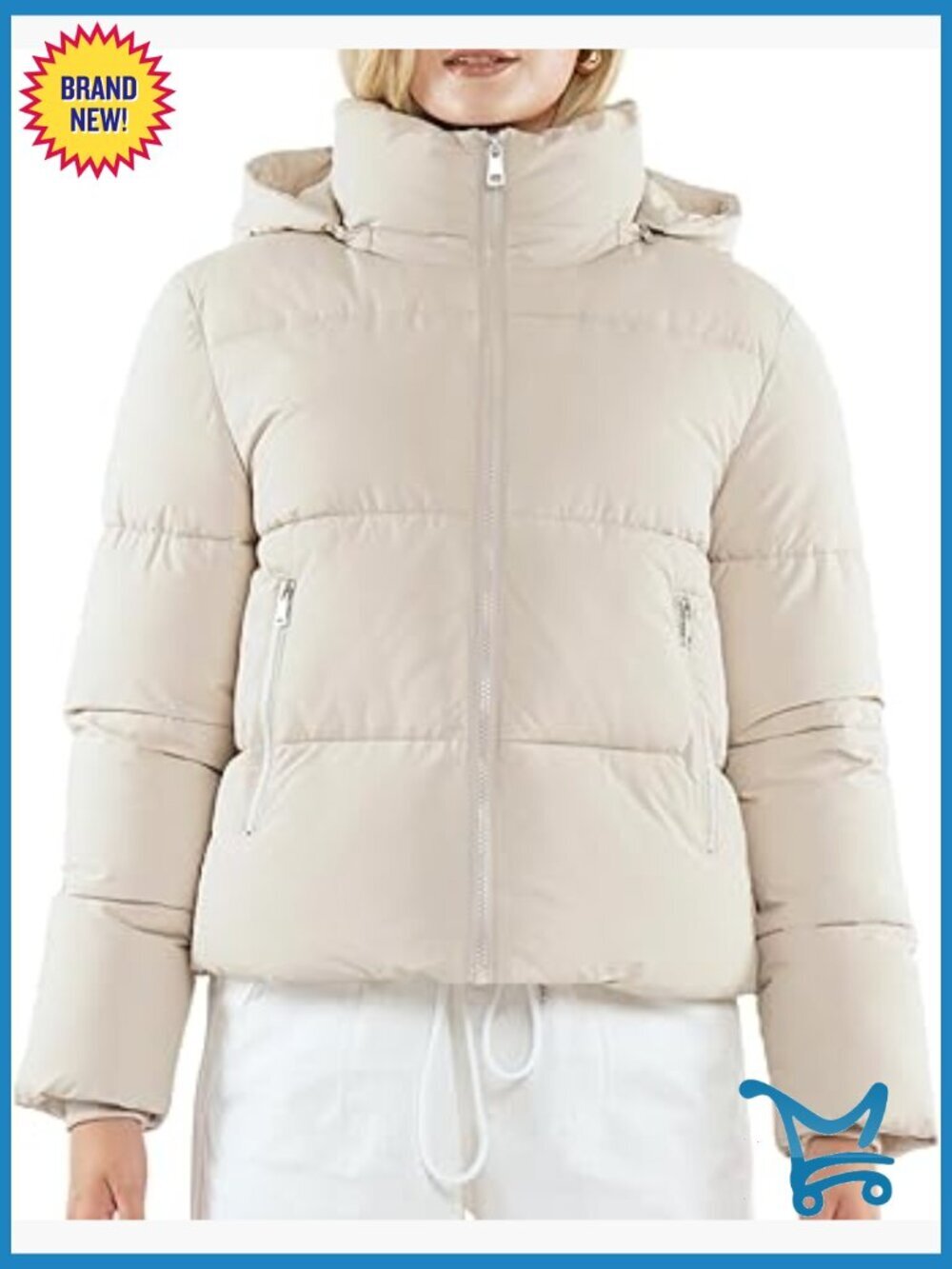 Women's Cropped Puffer Jacket with Removable Hood, Quilted Warm Winter Coat